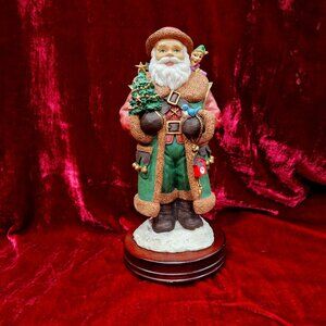 Vintage Musical Santa Claus on Wooden Base